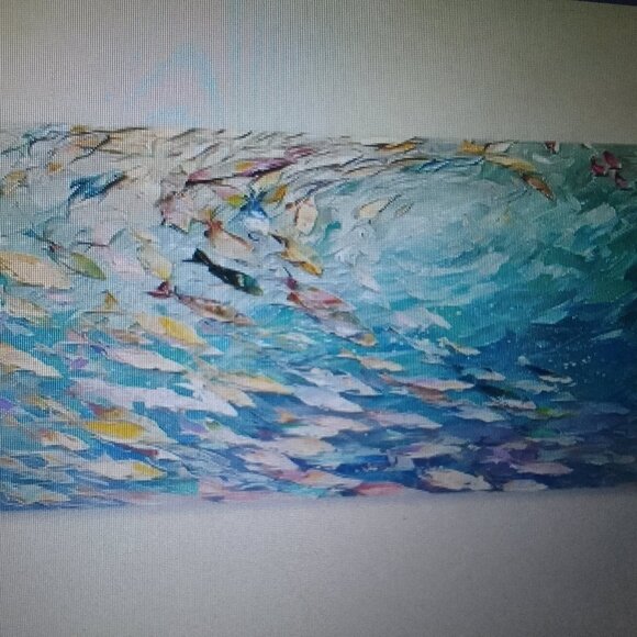 "Fish struggling in the fishpond" canvas oil painting, brand new